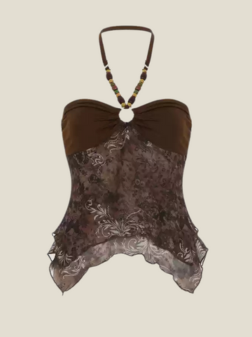 Adhira Beaded Halter Mesh Top