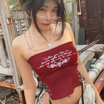 Taina Letter Print Strapless Tube Top