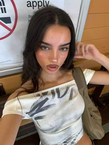 Hajra Off-Shoulder Graphic Tee