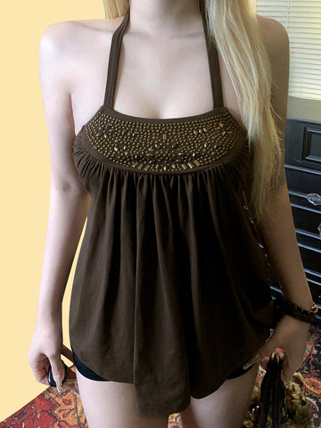 Aleenah Vintage Rhinestone Halter Top