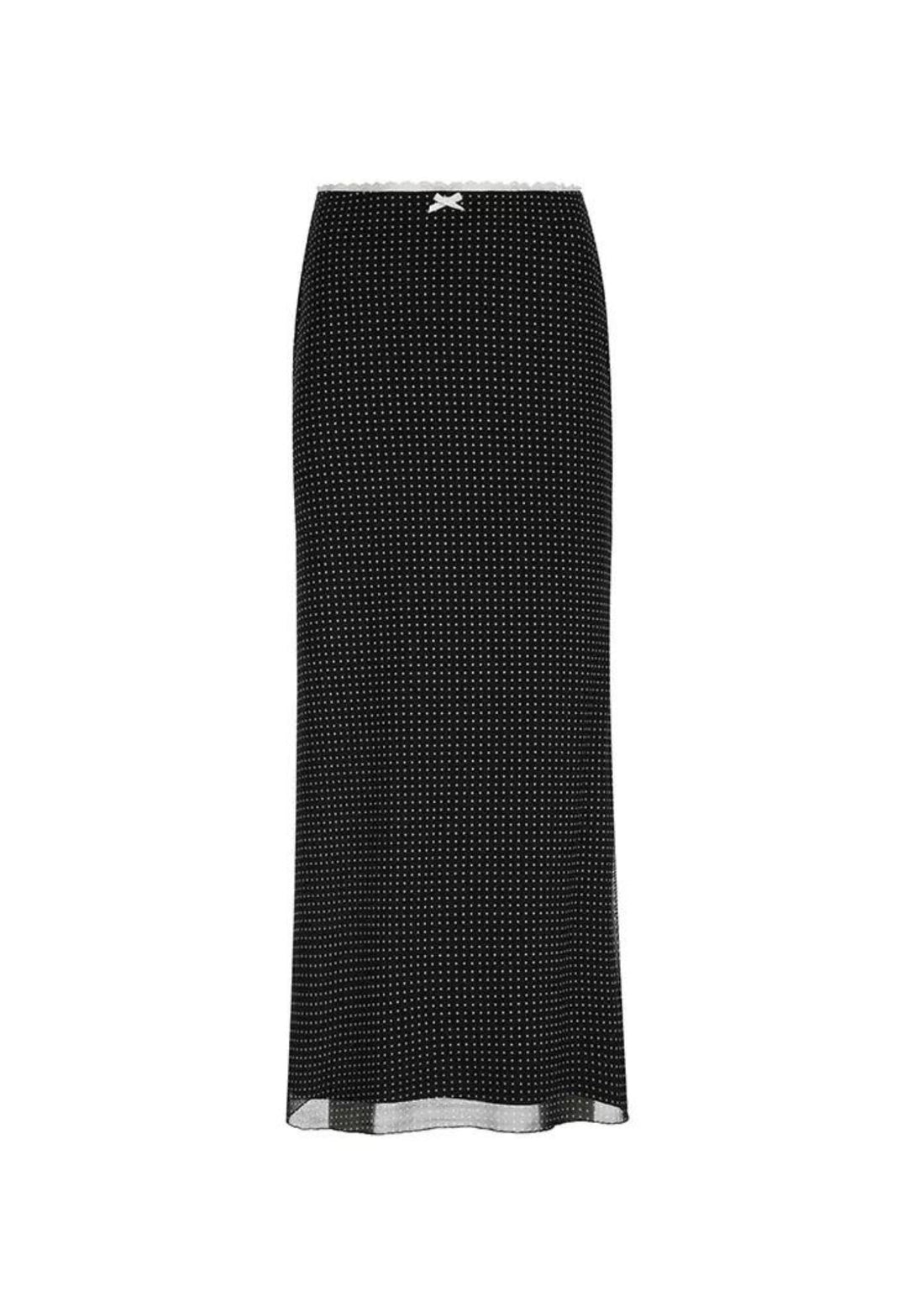 Elara Polka Dot Mesh Maxi Skirt