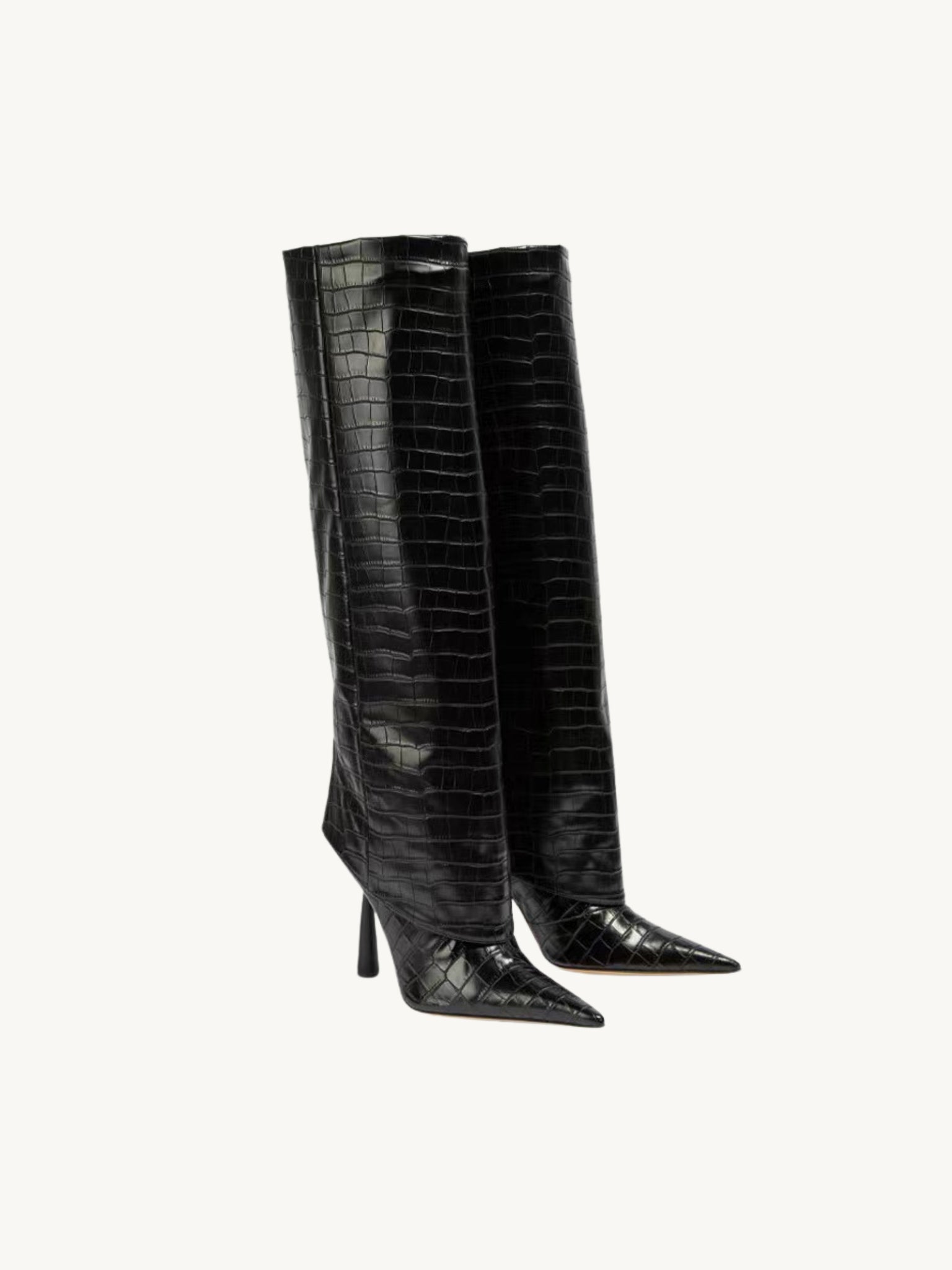 Kiera Croc-Embossed Knee-High Boots