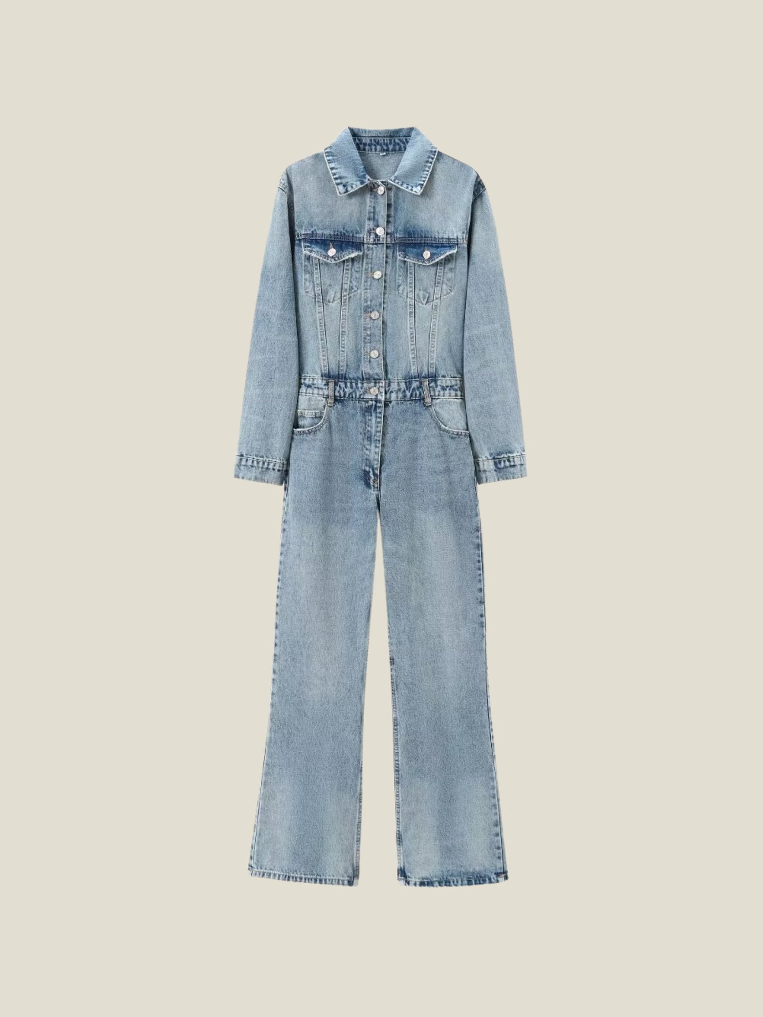 Yaiza Long Sleeve Denim Jumpsuit