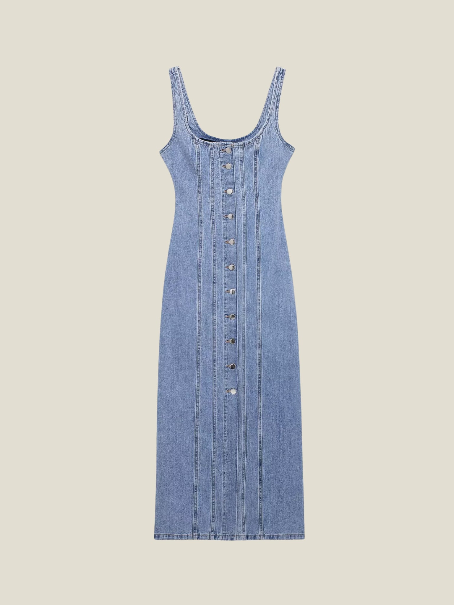 Ray Denim Buttoned Midi Dress