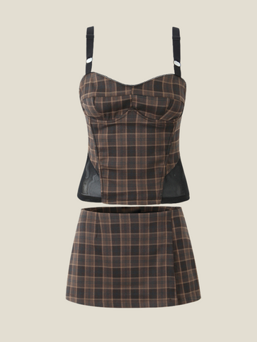 Nia Retro Plaid Corset Top & Mini Skirt Set