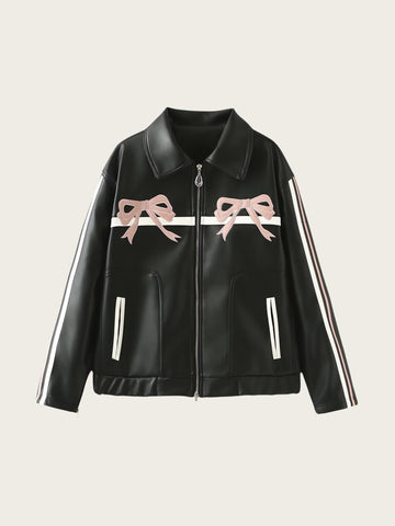 Emeree Faux Leather Bow Detail Jacket