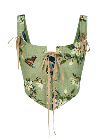 Adela Butterfly Embroidered Strappy Corset Top