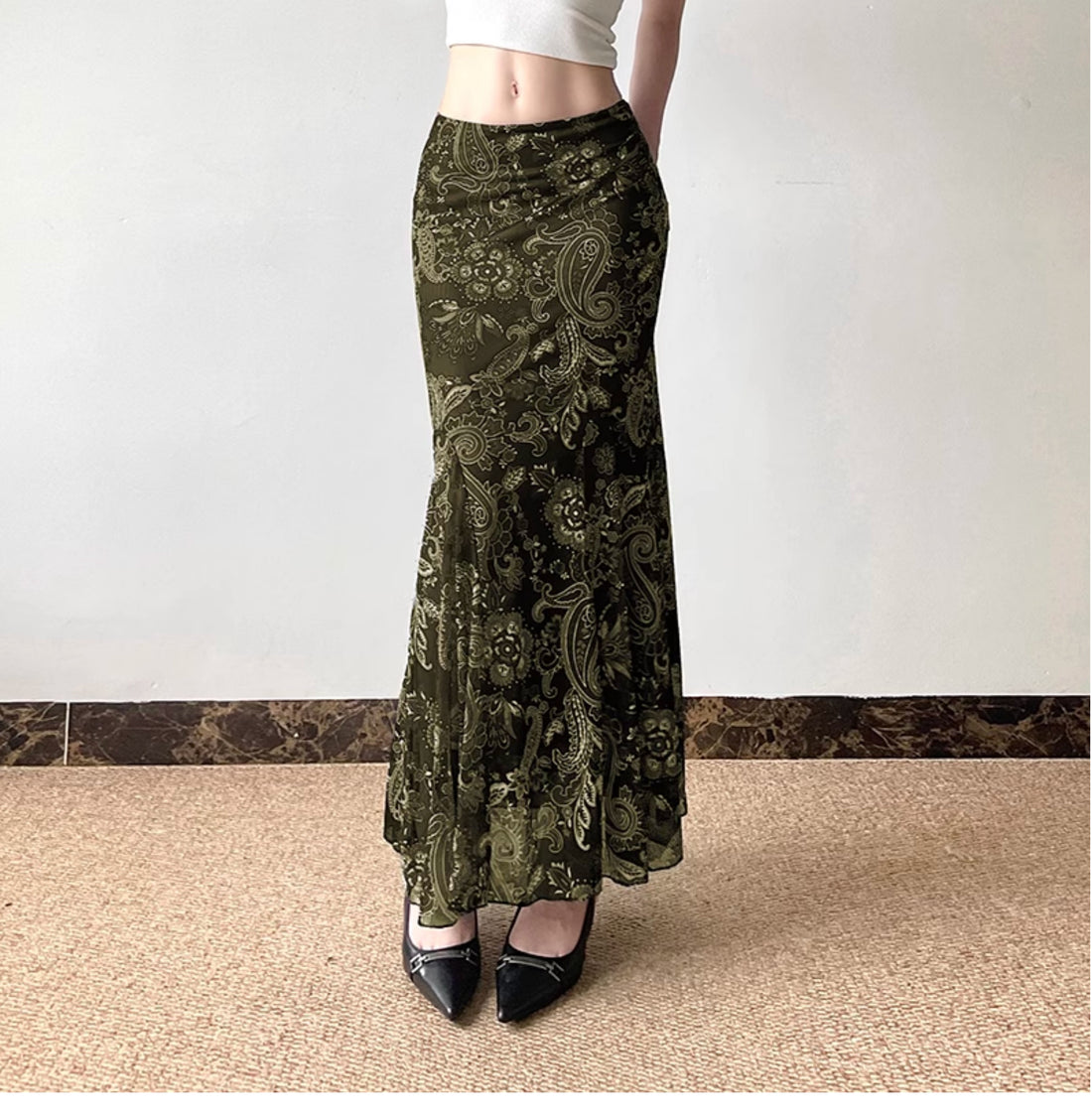 Olivia Paisley Mesh Maxi Skirt