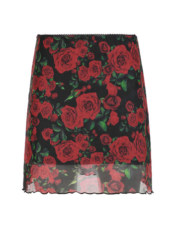 Evalyn Rose Print Mesh Mini Skirt