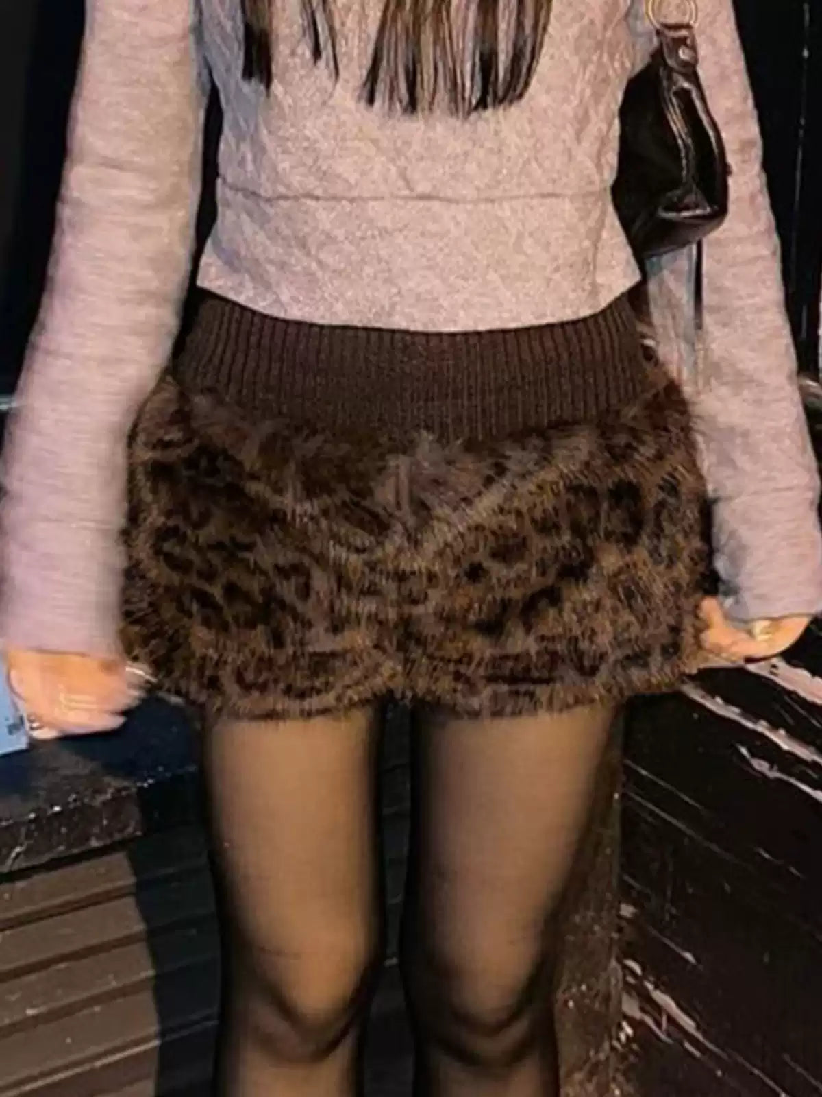 Zury Leopard Faux Fur Shorts in Dark Brown