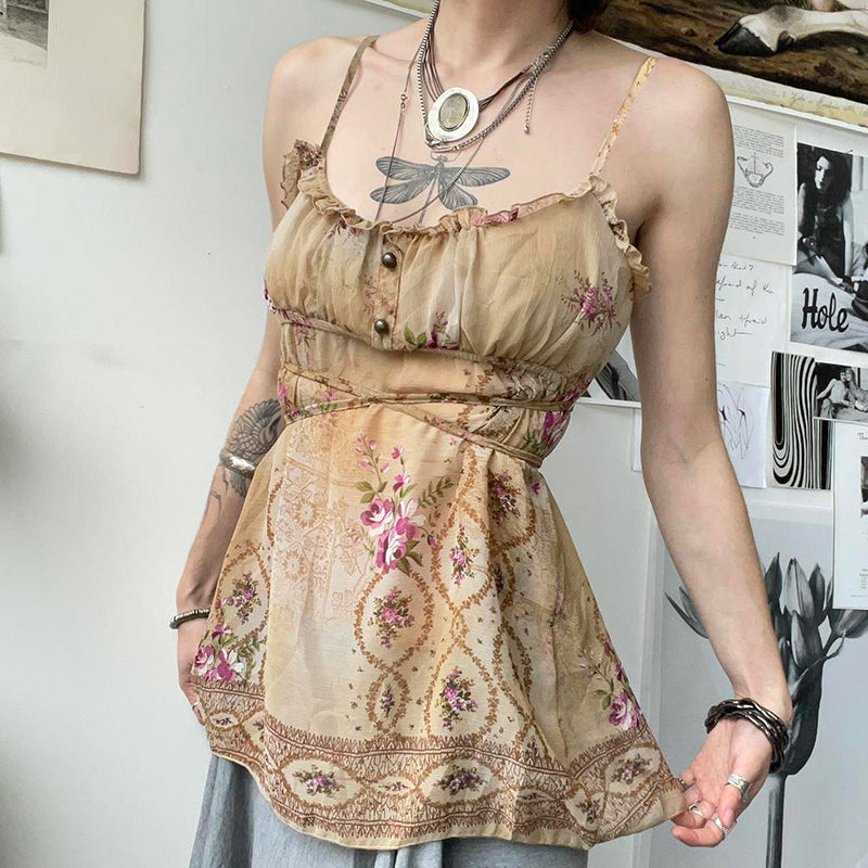 Delila Floral Lace Trim Top