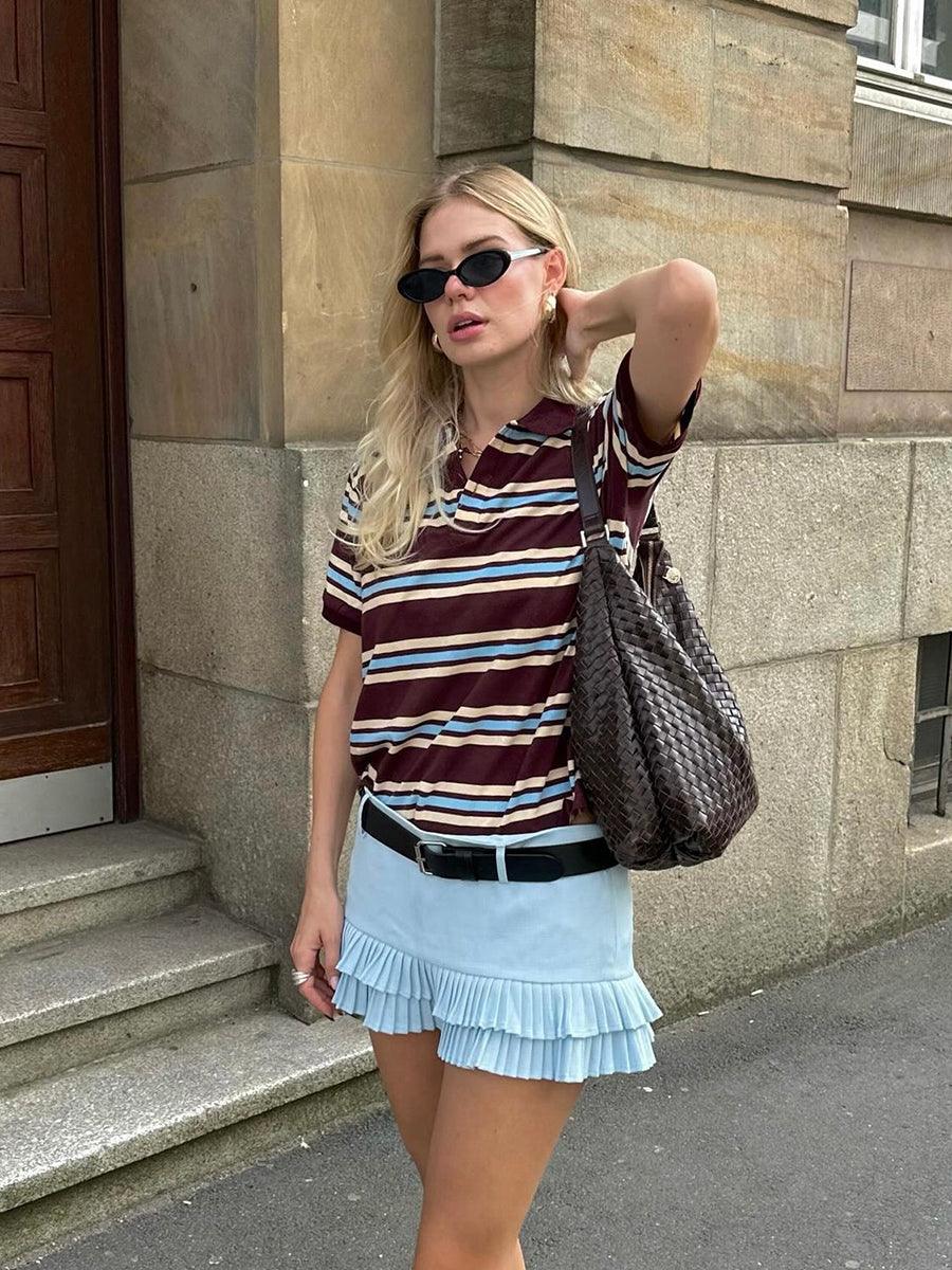 Alondra Striped Short Sleeve Polo Top