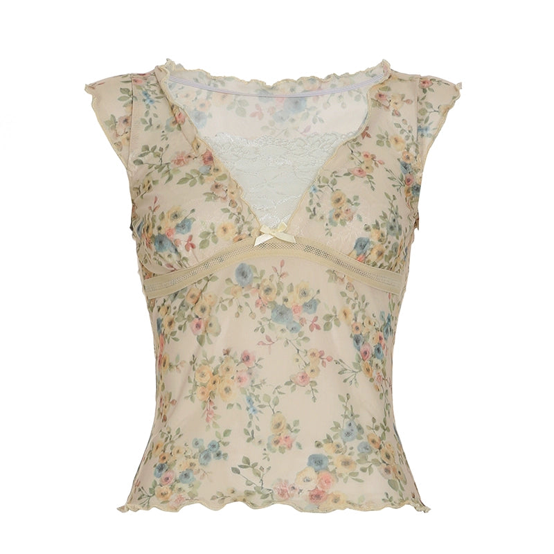 Adalae Floral Lace Crop Top - Floral
