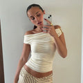 Tinslee Ruched Off-Shoulder Crop Top - Apricot