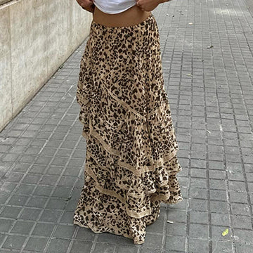 Hiba Leopard Ruffle Skirt