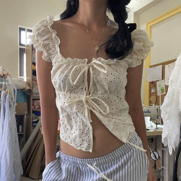 Luna Eyelet Tie-Front Blouse