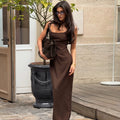Yoana Backless Slit Maxi Dress - Brown