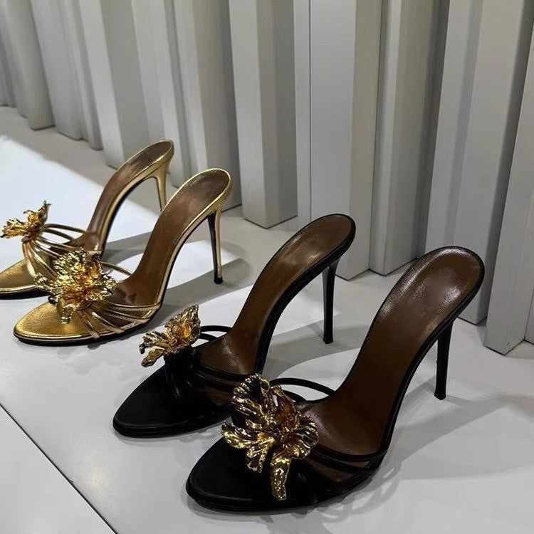 Iris Metal Flower Heels