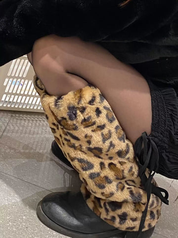 Ngo Faux Fur Leopard Leg Warmers