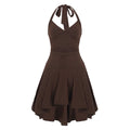 Ariabella Ruched Halter Mini Dress - Brown