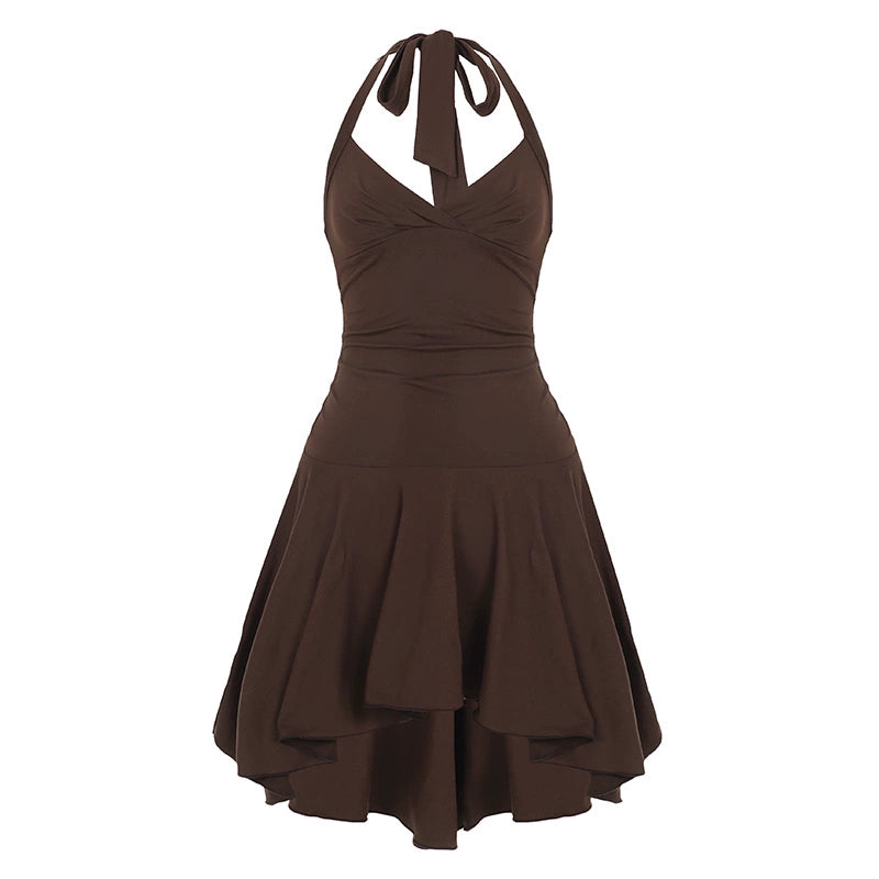 Ariabella Ruched Halter Mini Dress - Brown
