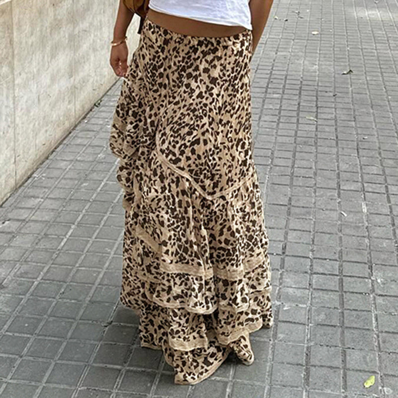 Hiba Leopard Ruffle Skirt