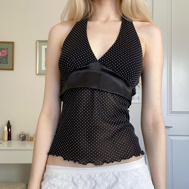 Aysel Mesh Polka Dot Halter Top