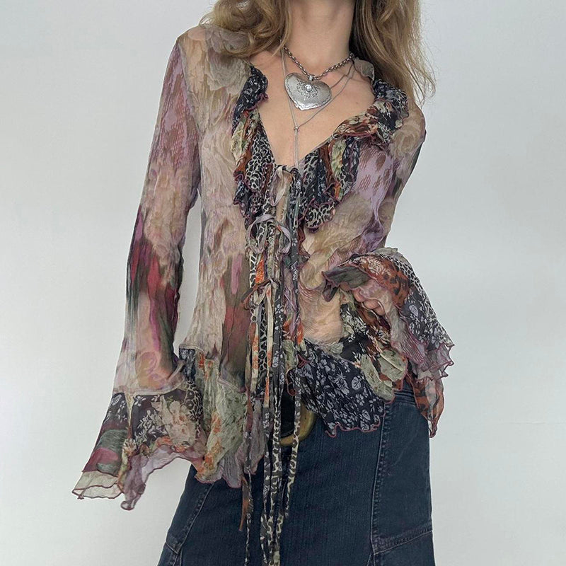 Penelope Floral Sheer Ruffle Blouse