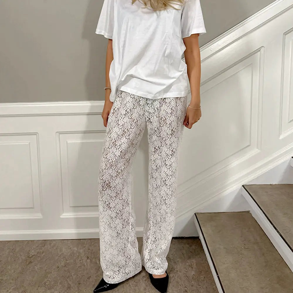 Marissa Lace Straight Pants - White