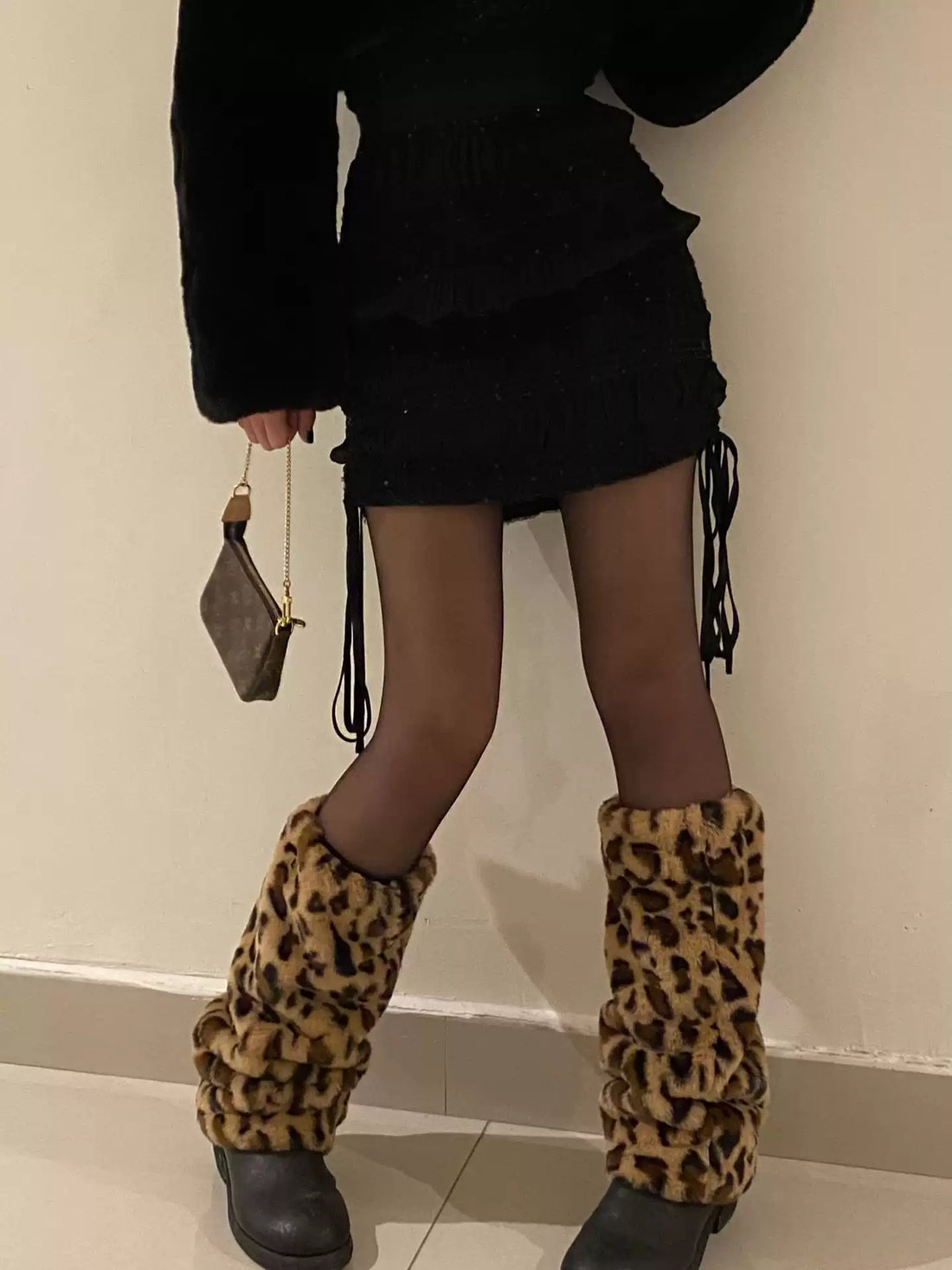 Ngo Faux Fur Leopard Leg Warmers