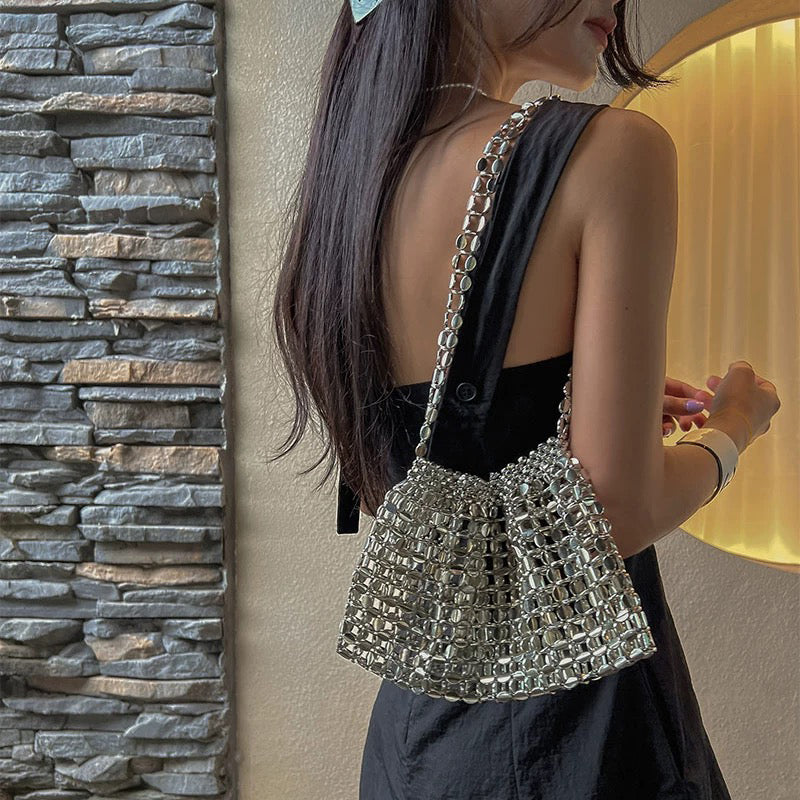 Jenny Beaded Metallic Shoulder Bag