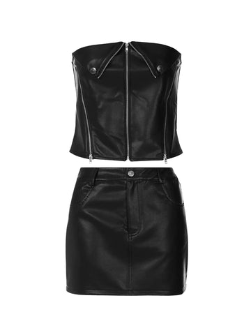 Sama Faux Leather Skirt Set