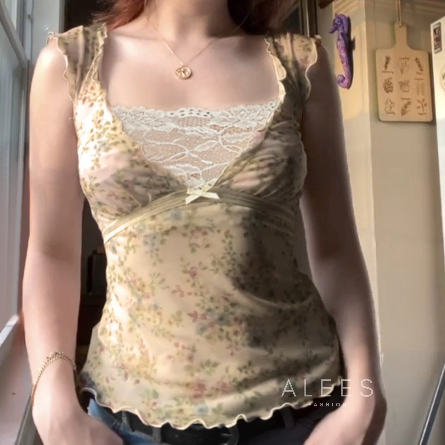 Adalae Floral Lace Crop Top