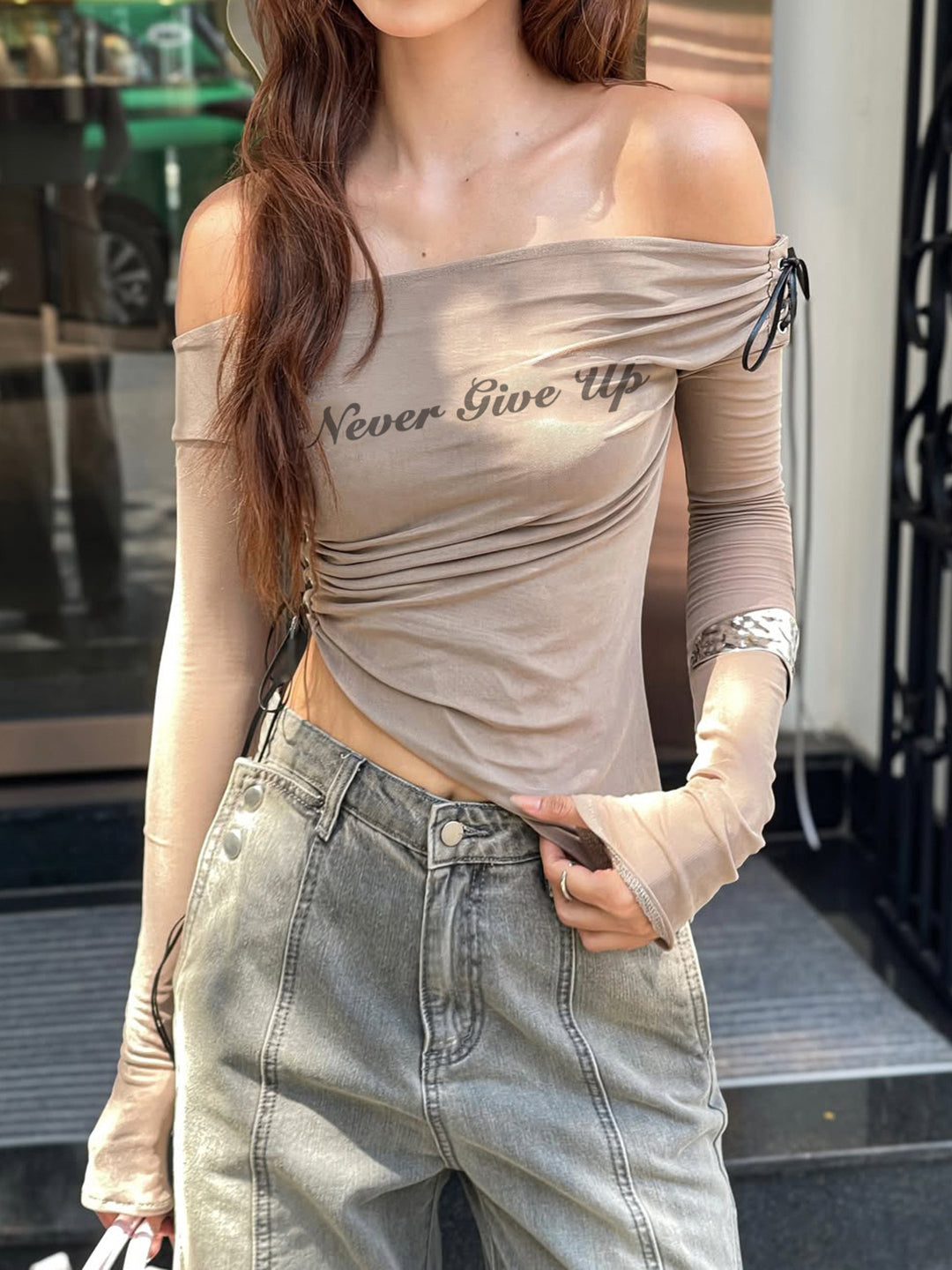 Adilynn Graphic Off-Shoulder Top