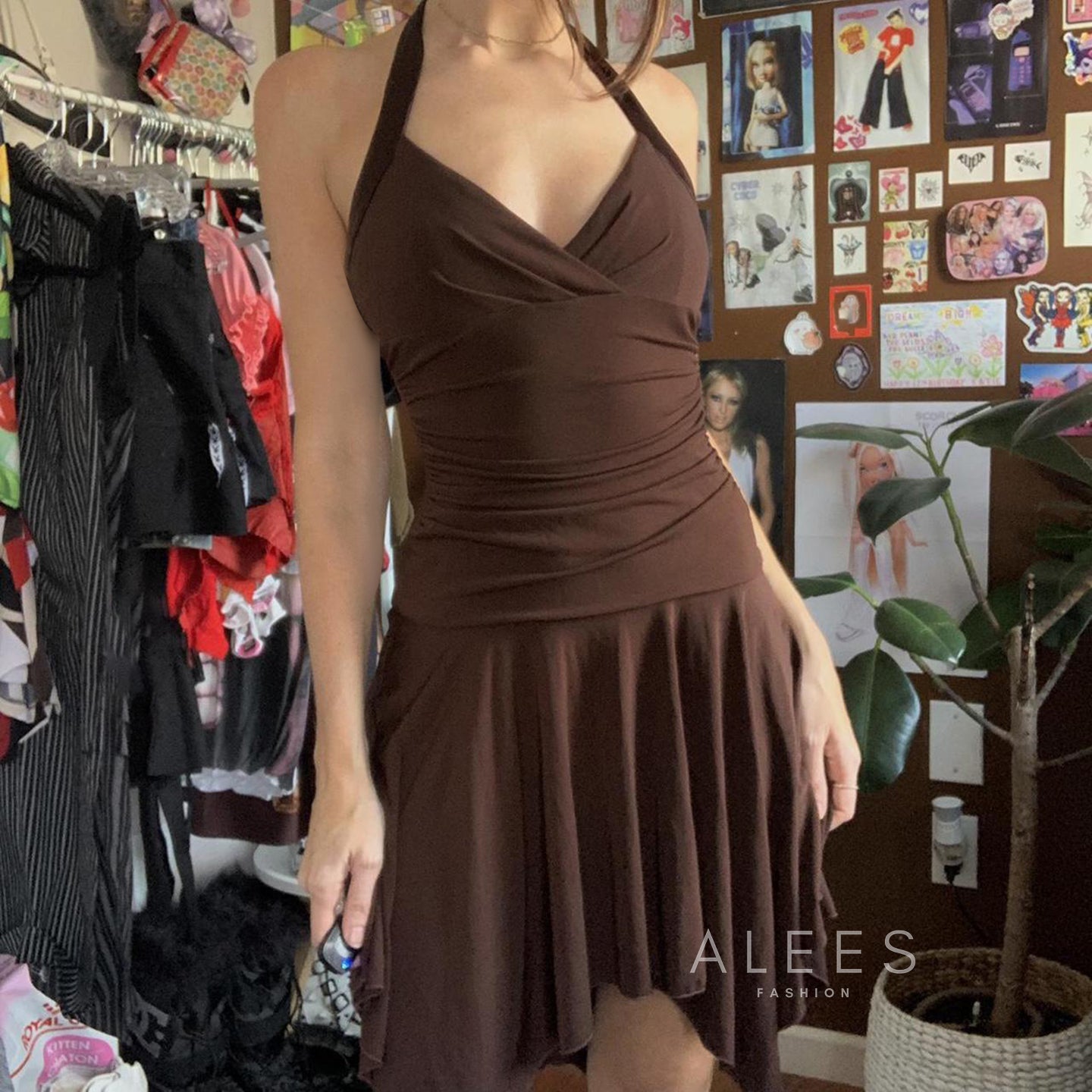 Ariabella Ruched Halter Mini Dress