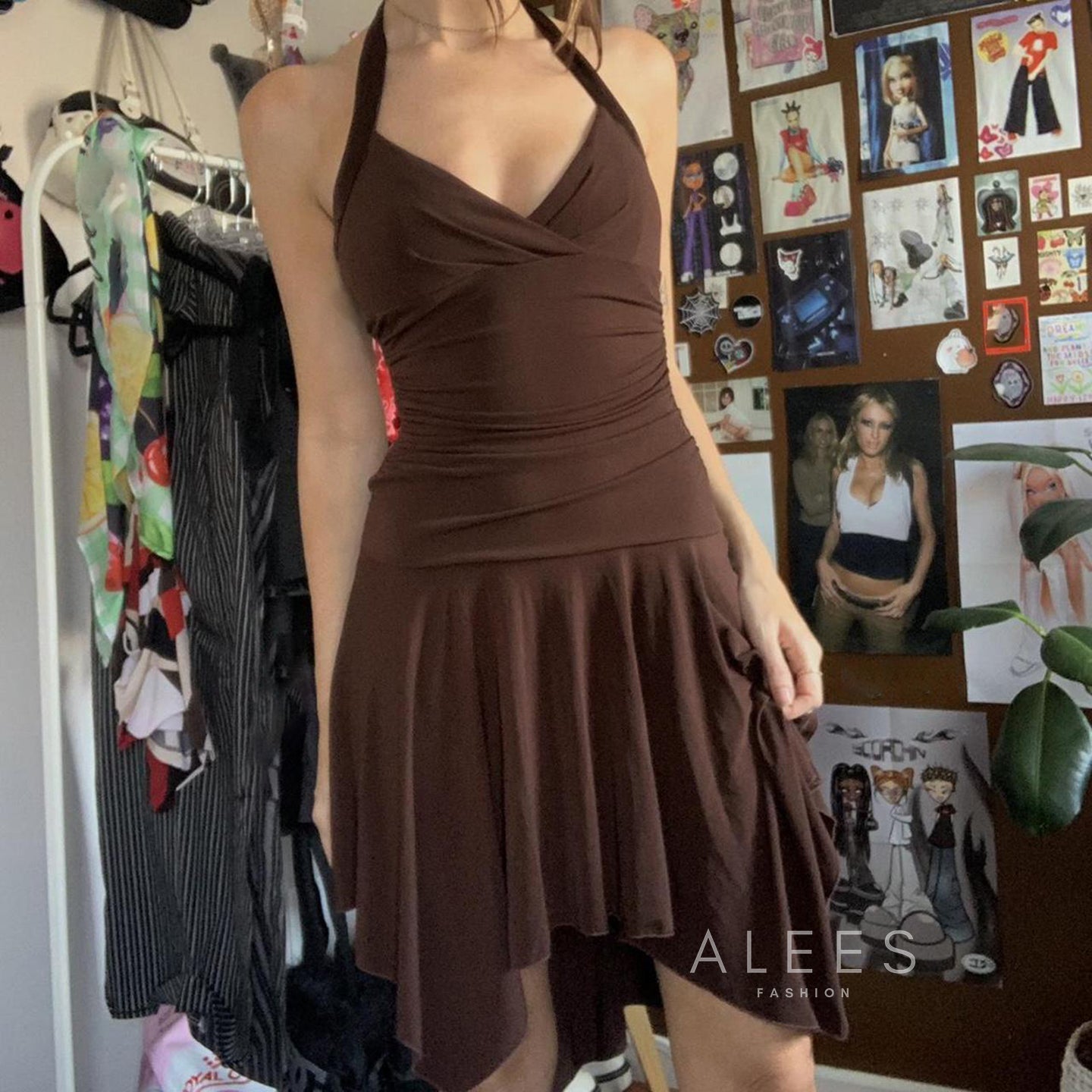 Ariabella Ruched Halter Mini Dress