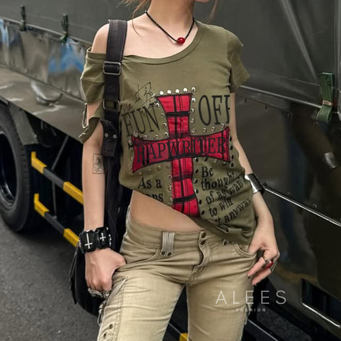 Arin Edgy Cross One-Shoulder Top