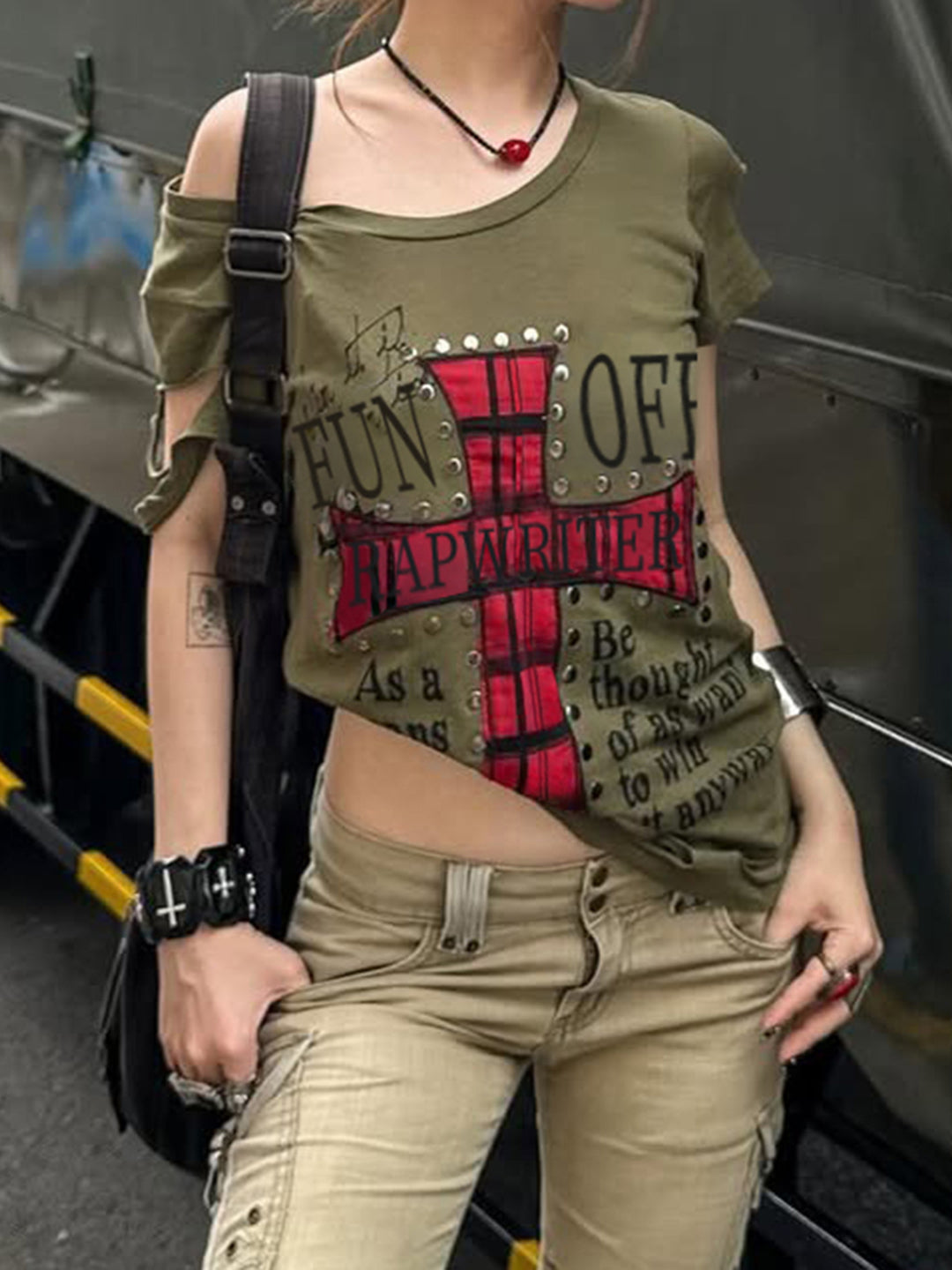 Arin Edgy Cross One-Shoulder Top