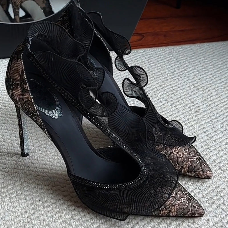Elena Rhinestone Lace Heels