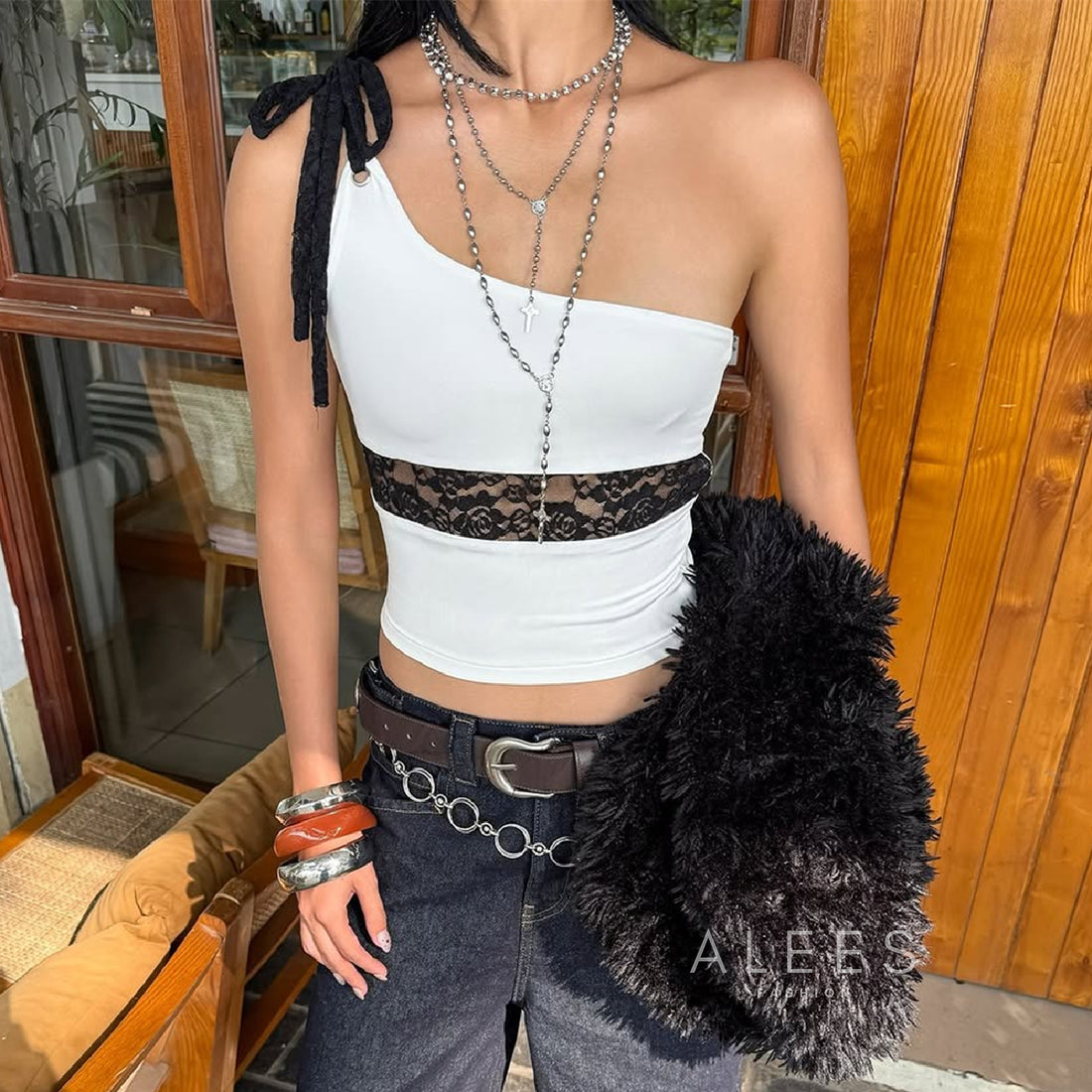 Jayna One-Shoulder Lace Crop Top