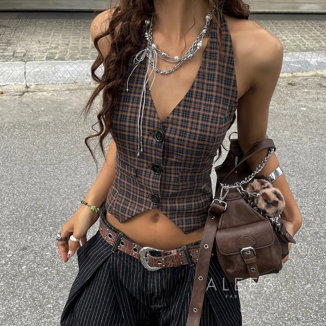 Lawson Plaid Deep V Vest