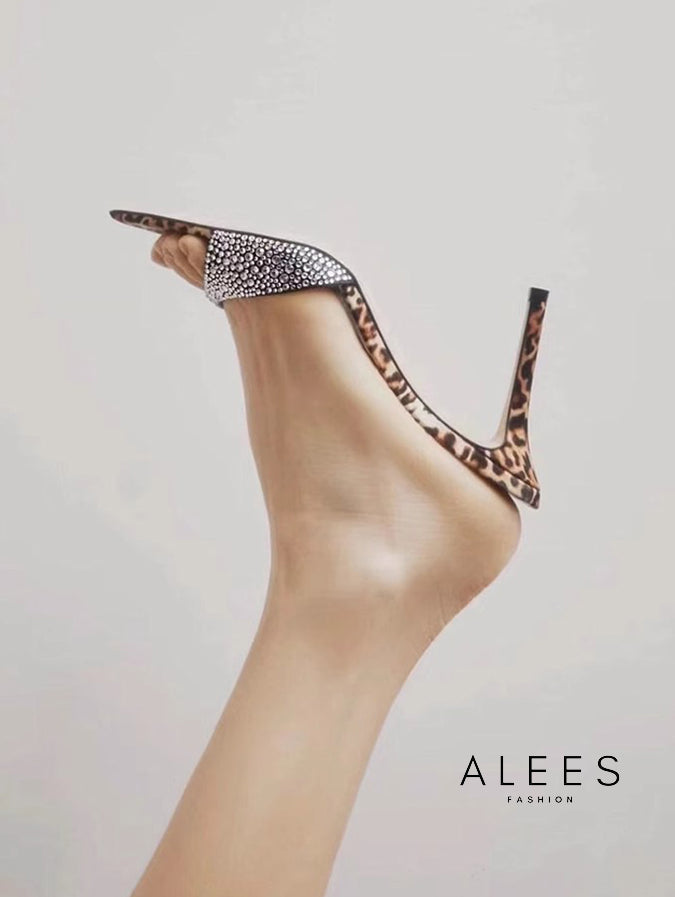 Rayah Rhinestone Leopard Stiletto Mules