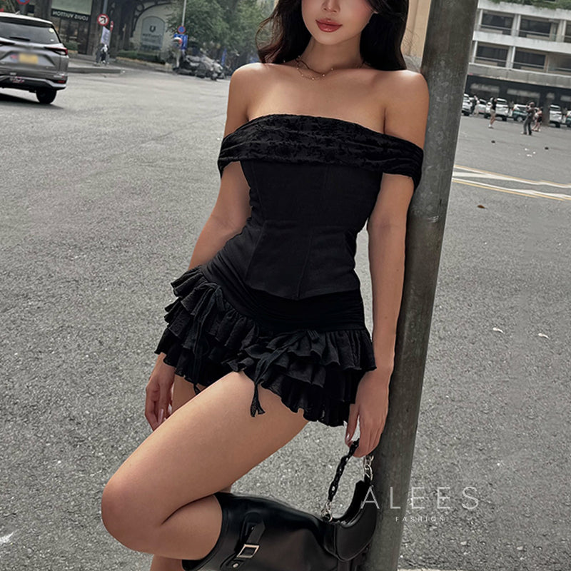 Shannon Strapless Ruched Skirt Set