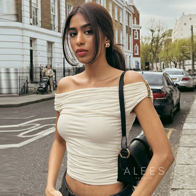 Tinslee Ruched Off-Shoulder Crop Top