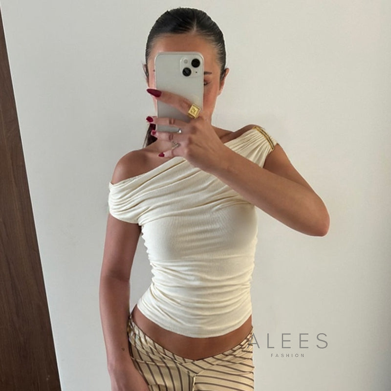 Tinslee Ruched Off-Shoulder Crop Top