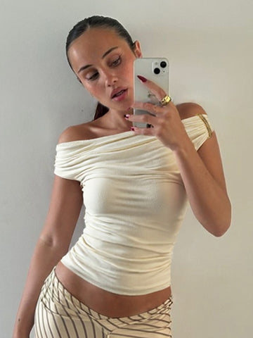 Tinslee Ruched Off-Shoulder Crop Top