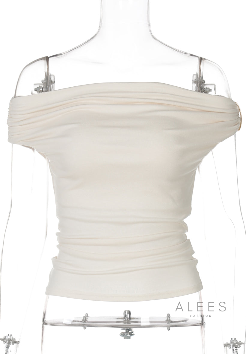 Tinslee Ruched Off-Shoulder Crop Top