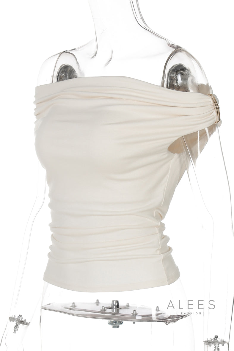 Tinslee Ruched Off-Shoulder Crop Top
