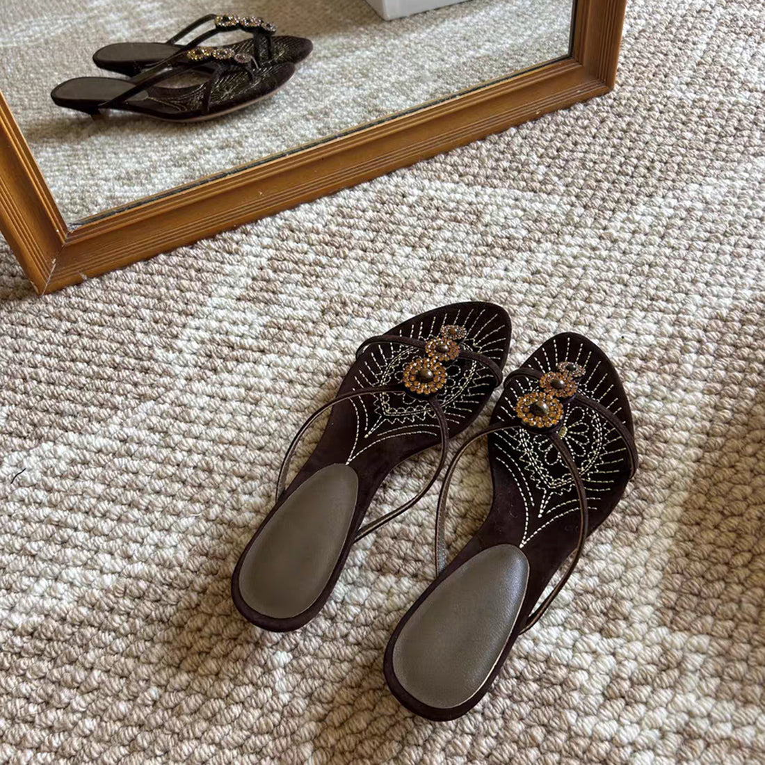 Tyleigh Embroidered Kitten Heel Sandals