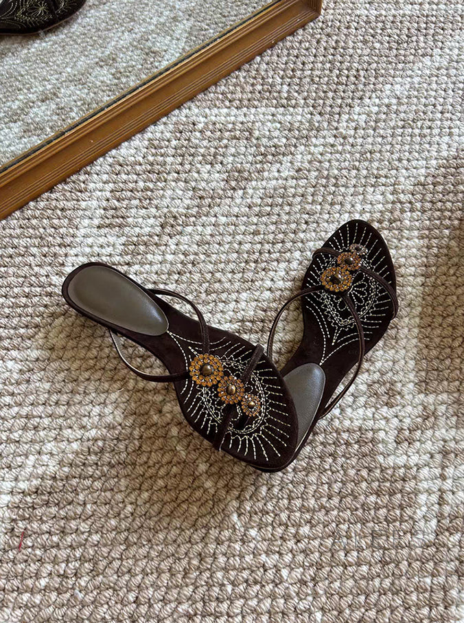 Tyleigh Embroidered Kitten Heel Sandals
